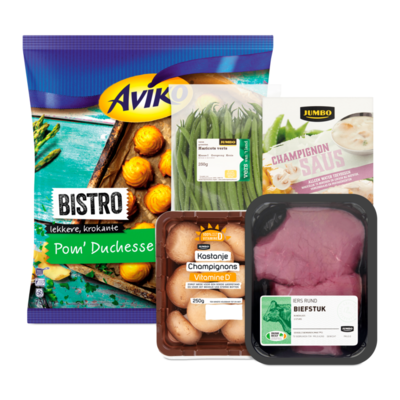 Aviko Pom' Duchesse met Biefstuk en Haricots Verts